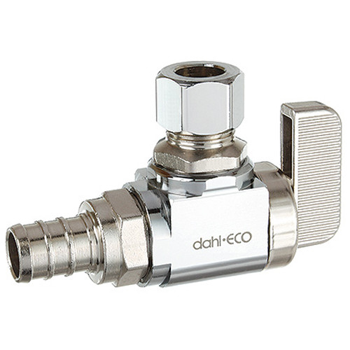 1/2" Pex Crimp x 3/8" OD Compression Angle Stop Valve, Lead Free (Chrome Plated Brass)