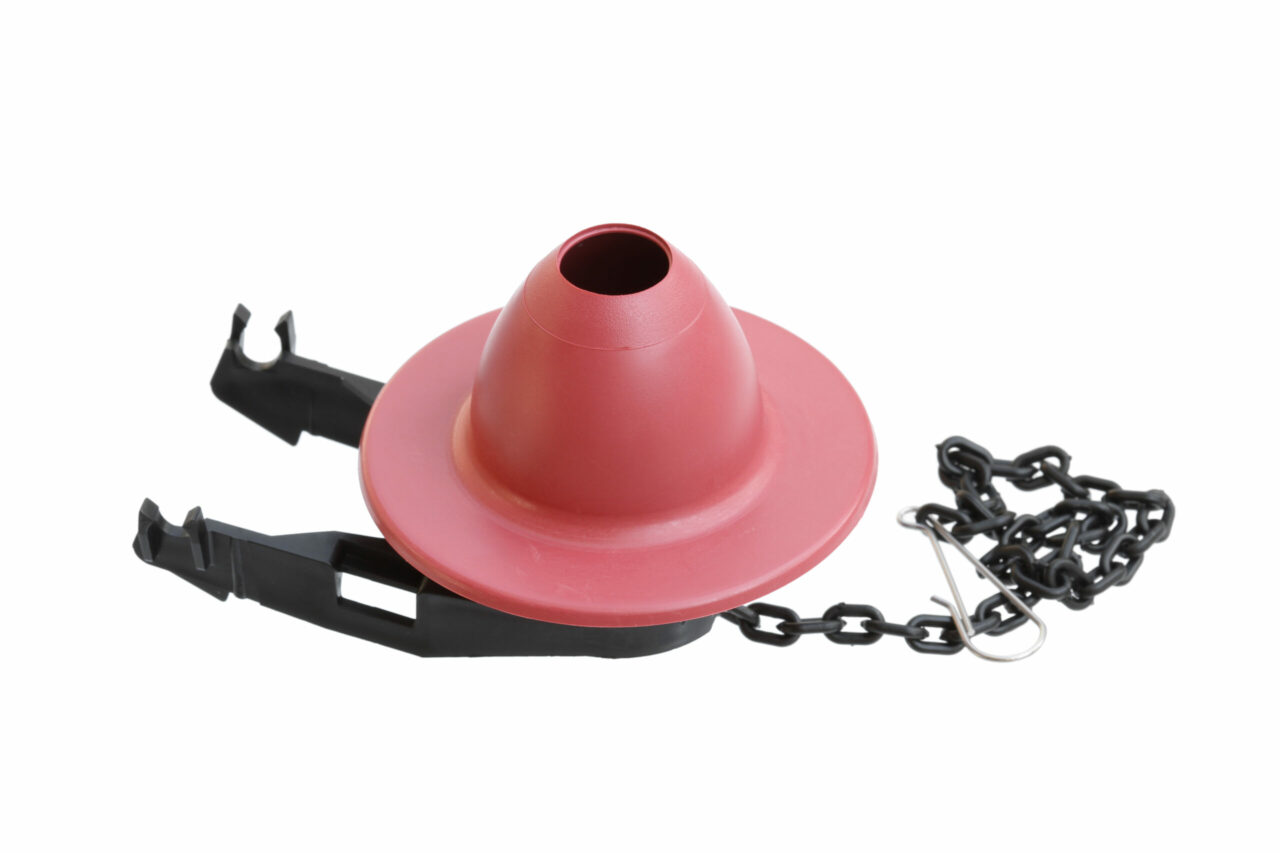 A Red Toilet flapper valve, Isolated