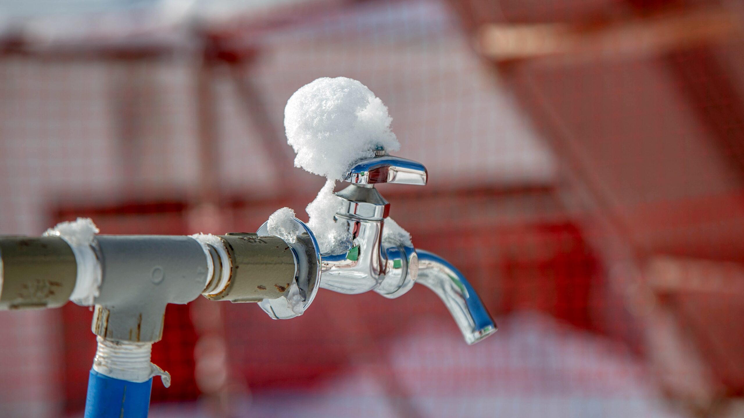 Freez snow on the water tap in winter