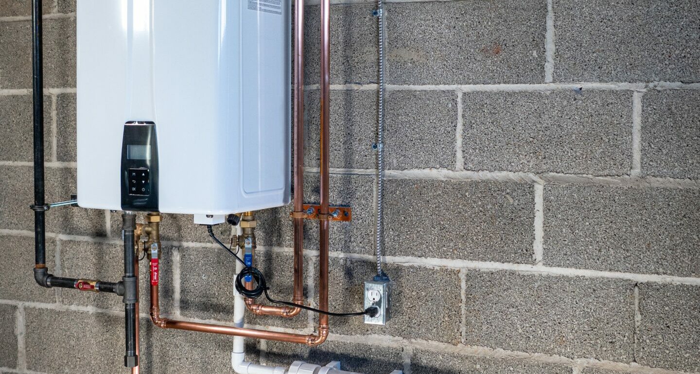 Installation of a tankless water heater.